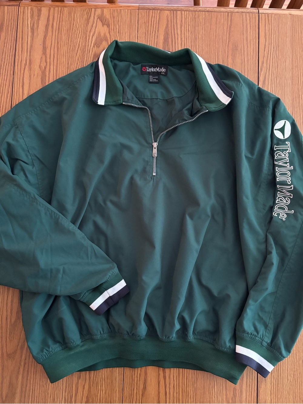 TaylorMade Dark Green Half-Zip Windbreaker with White Stripe Accents